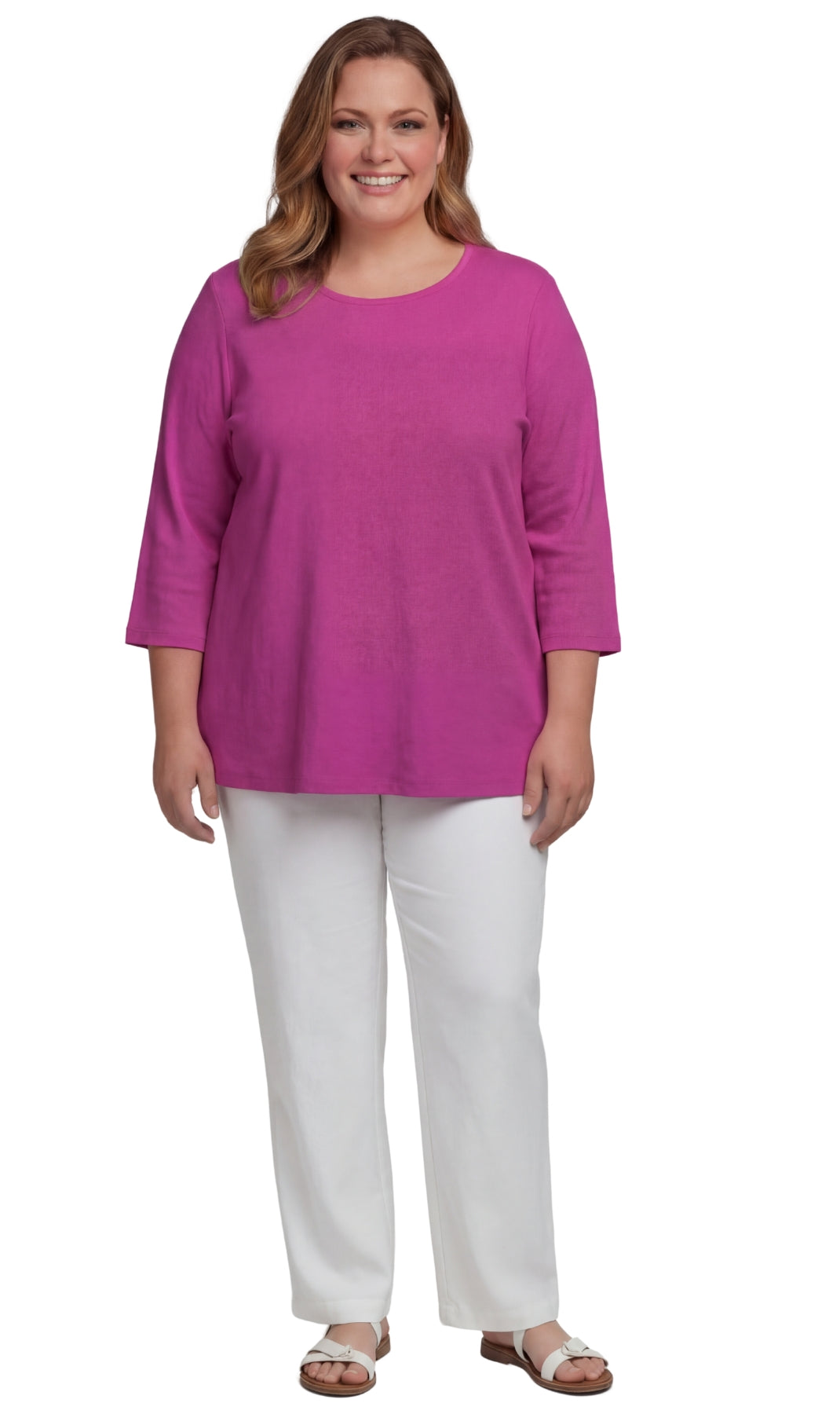 Women's Ribbed 3/4 Sleeve Crew Neck Cotton Top